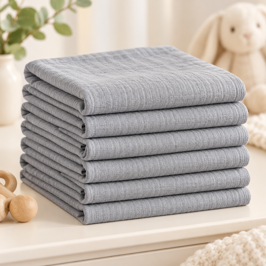 6 Pack 100% Cotton Muslin Squares – Grey