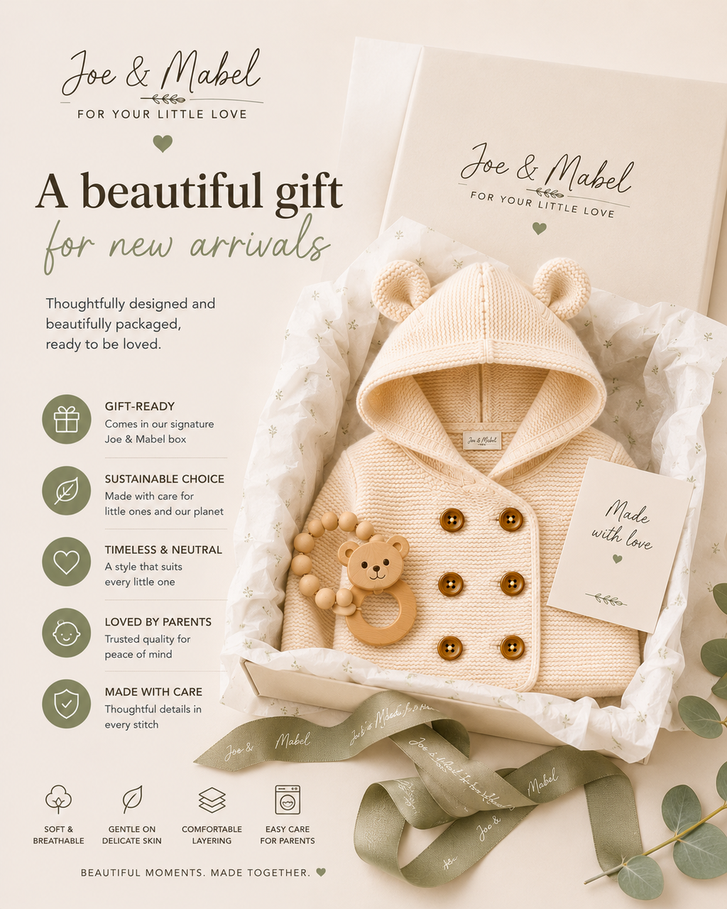 Cute Bear Ear Baby Cardigan - Double Knit
