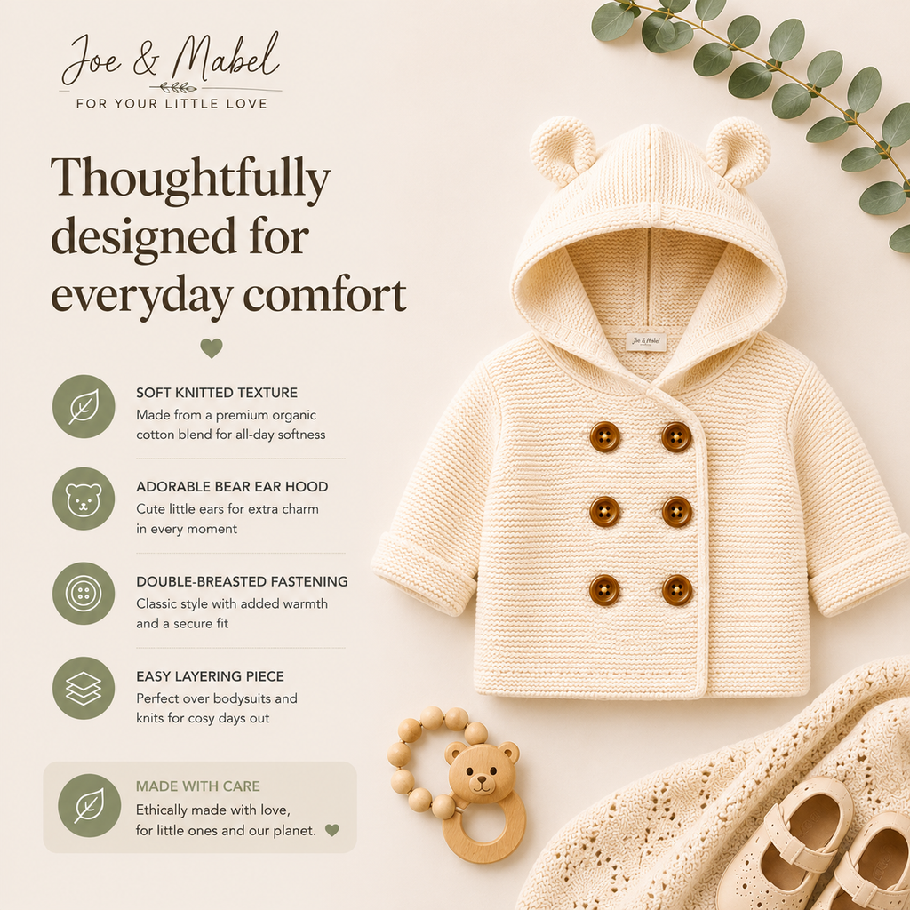 Cute Bear Ear Baby Cardigan - Double Knit