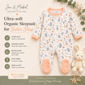 Joe & Mabel Organic Cotton Floral Baby Sleepsuit | Soft Zip-Up Newborn & Infant Sleepwear