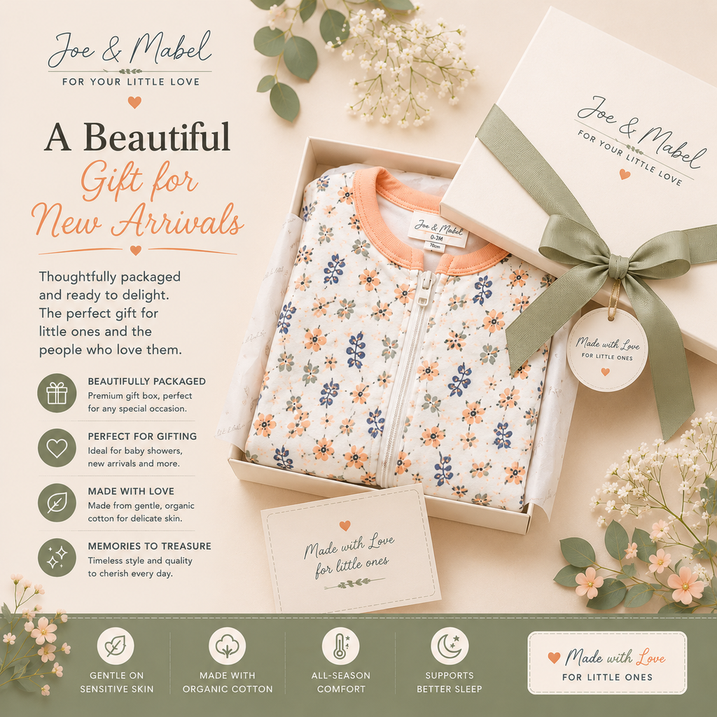 Joe & Mabel Organic Cotton Floral Baby Sleepsuit | Soft Zip-Up Newborn & Infant Sleepwear