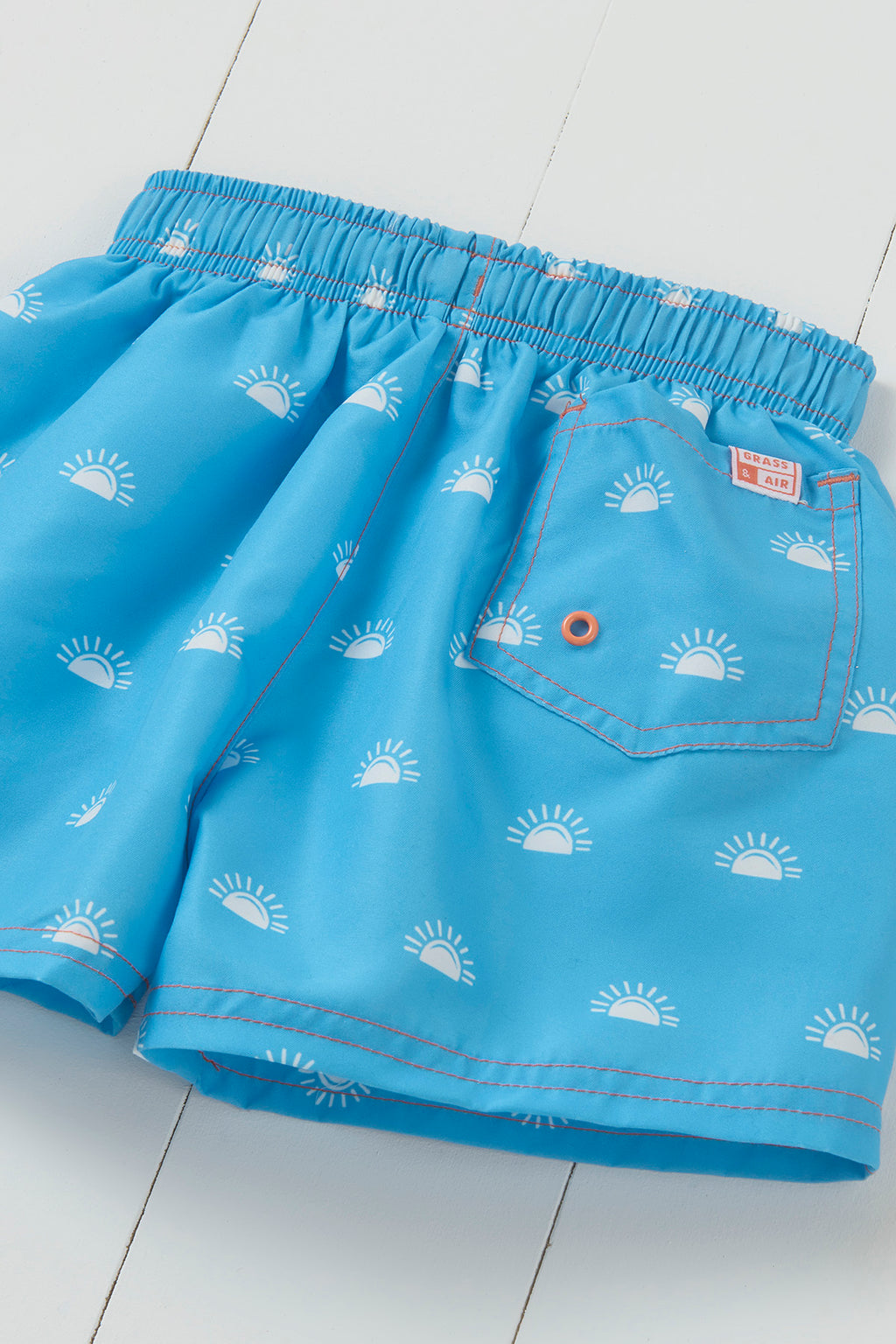 Grass and Air cornflower blue sun print kids swim shorts