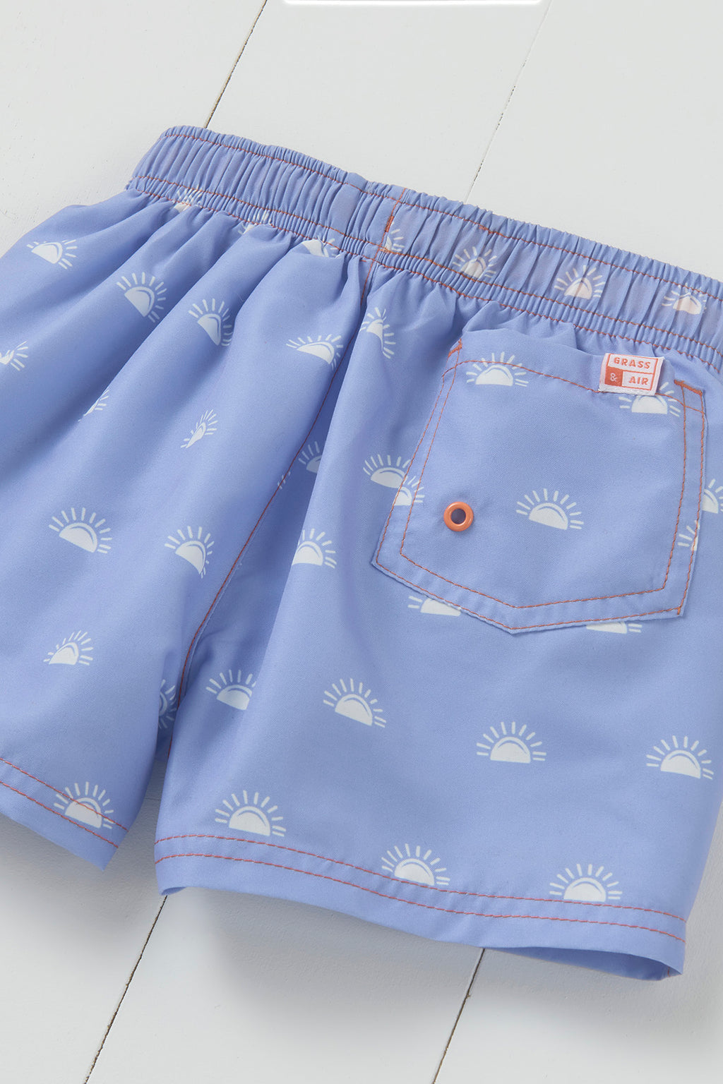 Grass and Air lavender sun print kids swim shorts