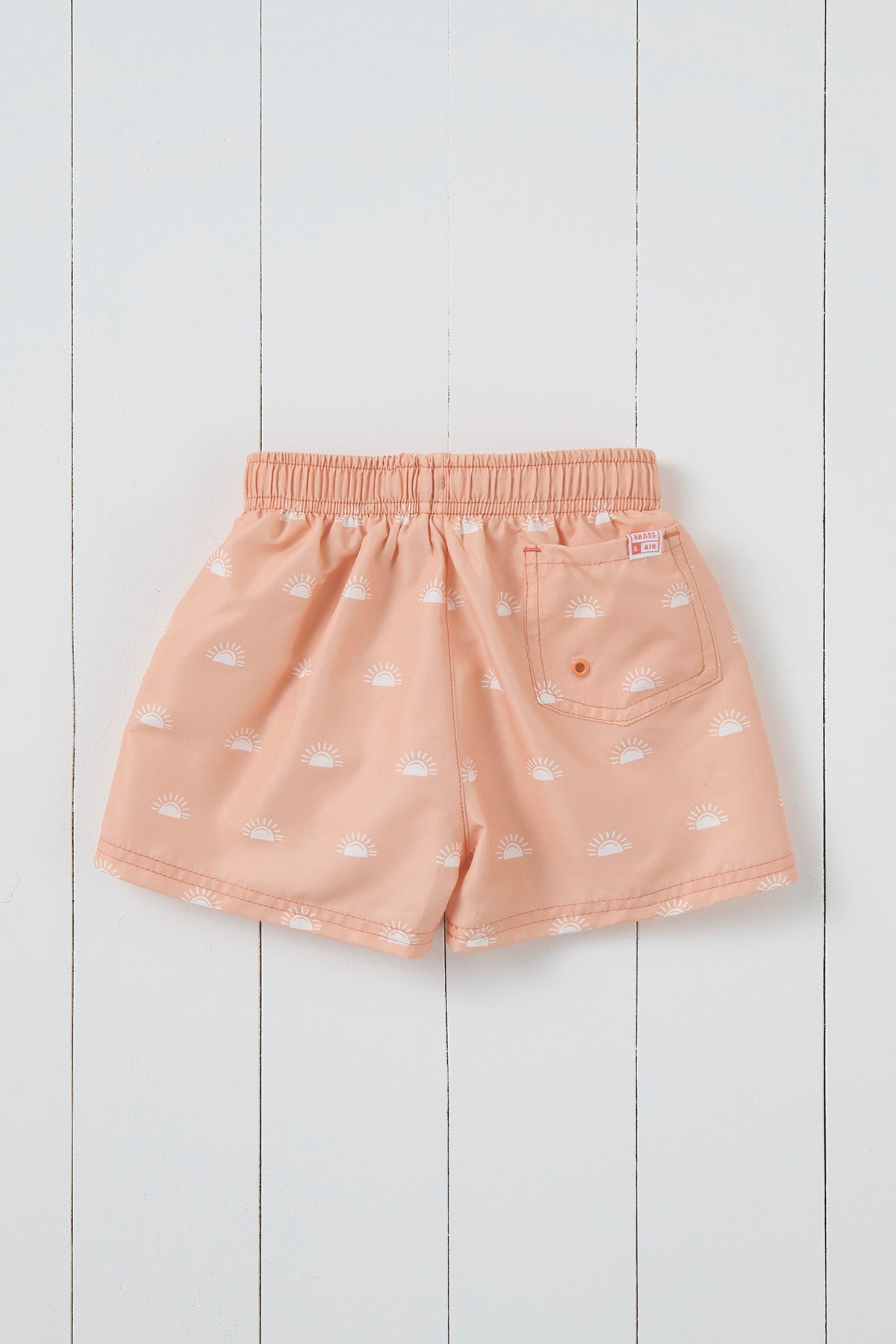 Grass and Air peach sun print kids swim shorts