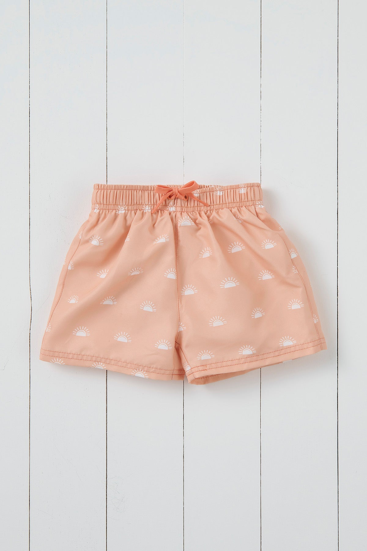 Grass and Air peach sun print kids swim shorts