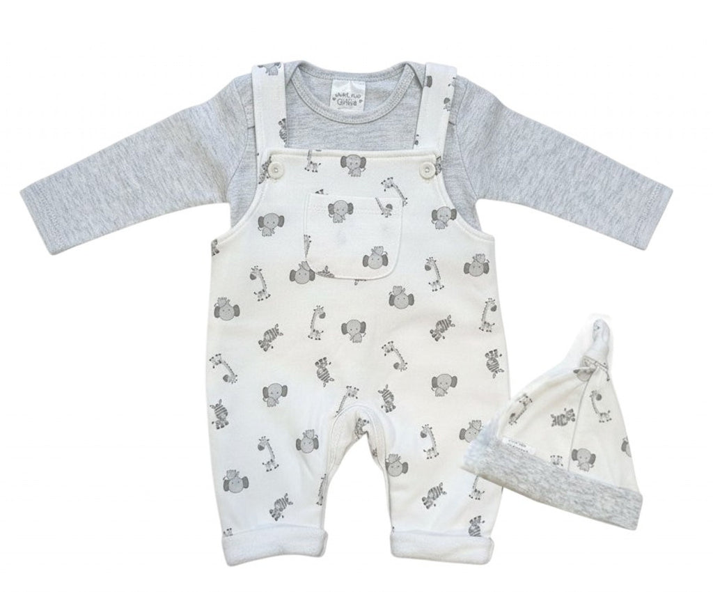 safari animals baby dungaree set UK fleece lined