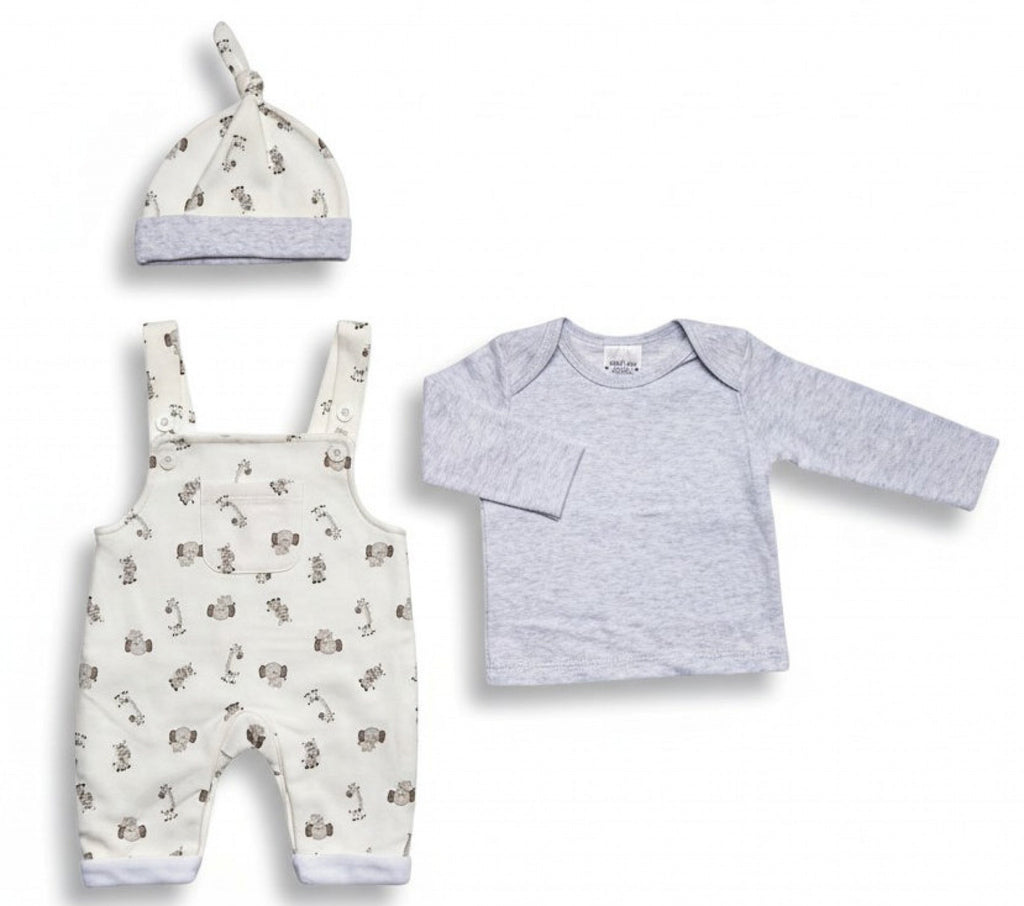 safari animals baby dungaree set UK fleece lined