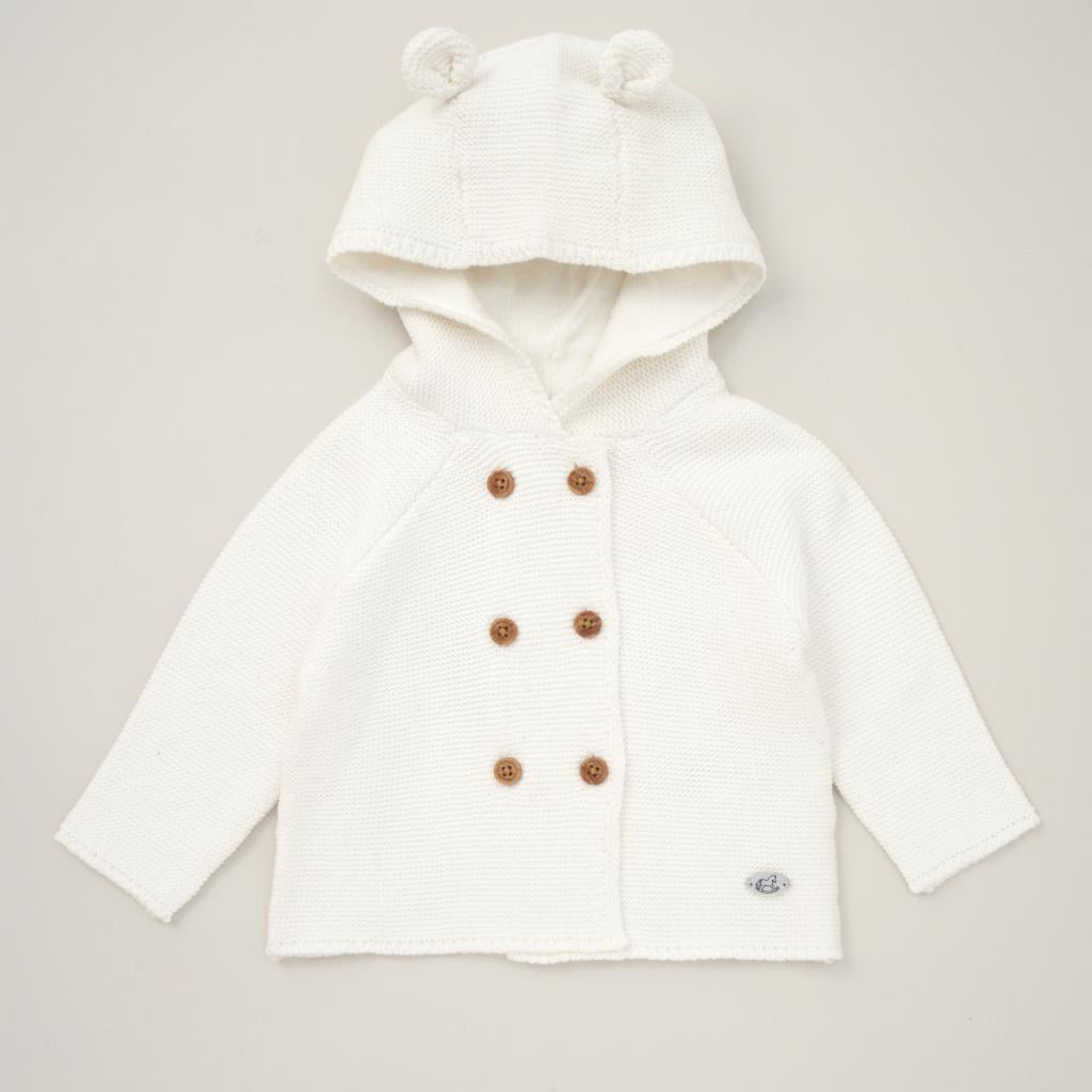 hooded double knit baby cardigan UK cosy layer