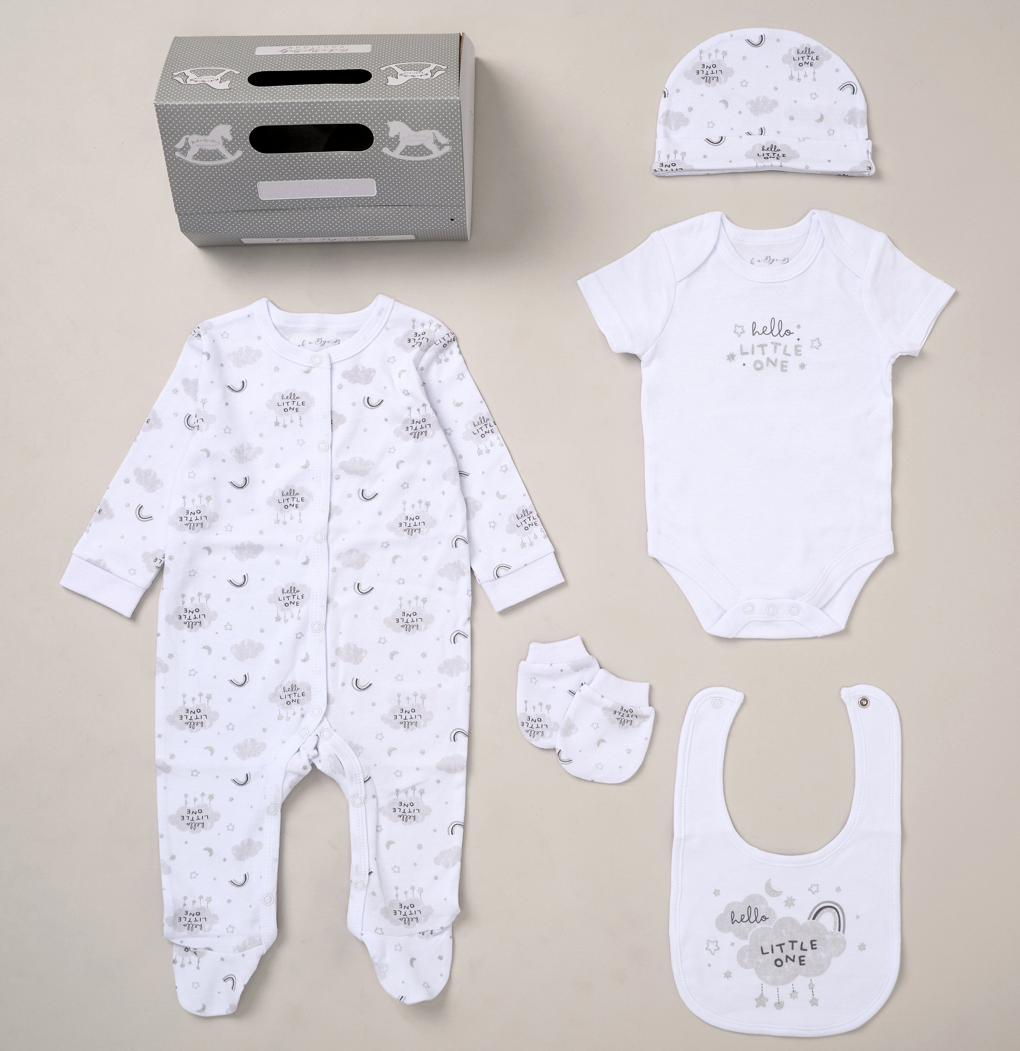 newborn baby gift set UK 5 piece cotton layette unisex