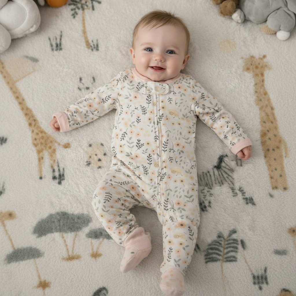 floral organic cotton baby sleepsuit UK soft babygrow