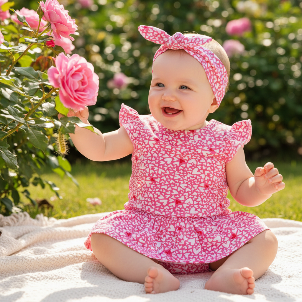 hearts baby toddler dress set UK soft cotton