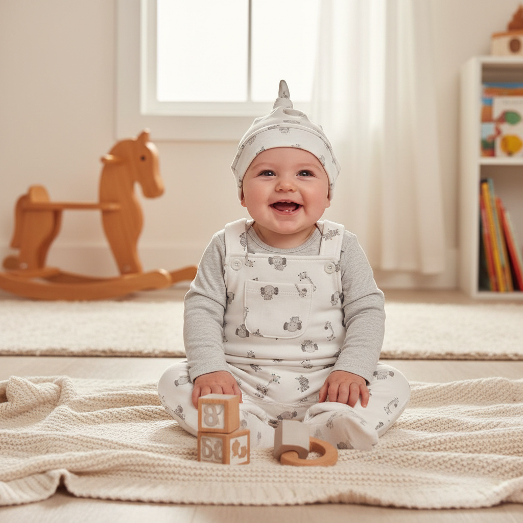 safari animals baby dungaree set UK fleece lined