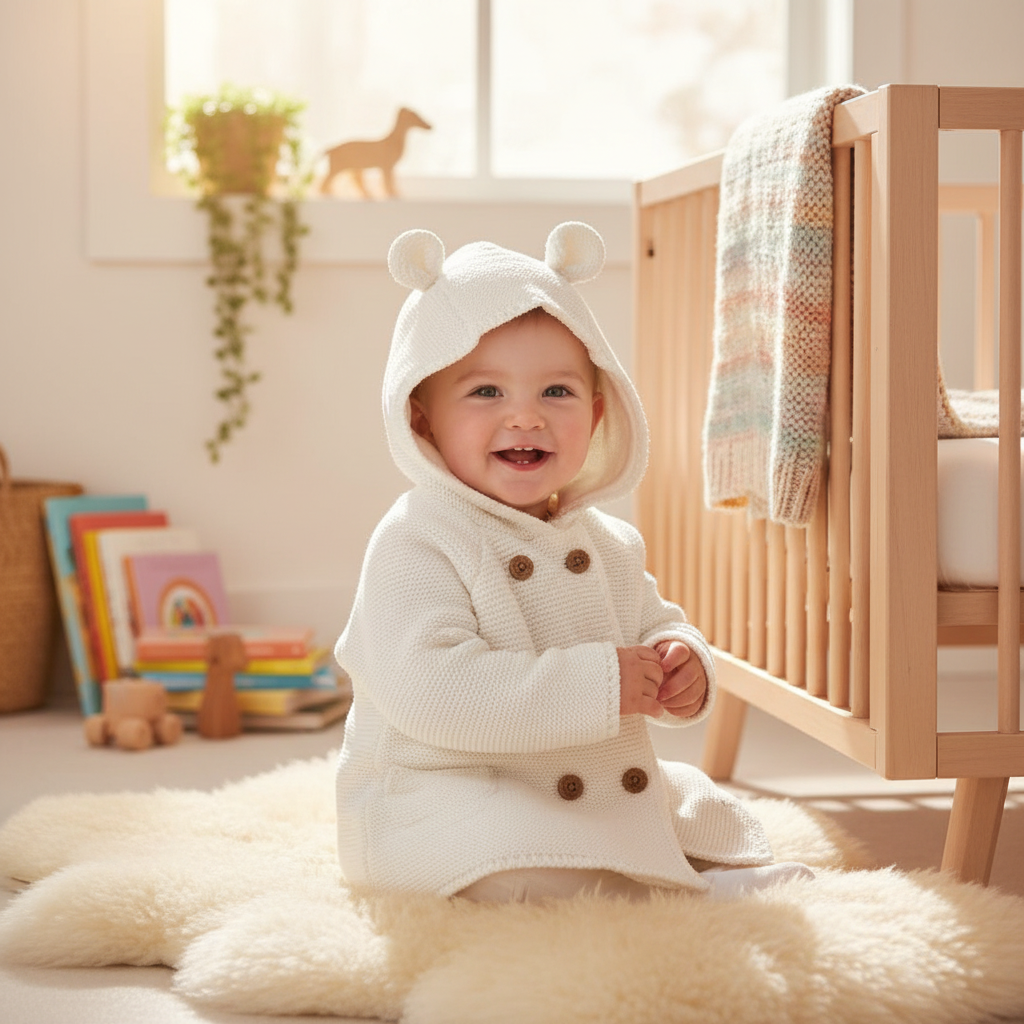 hooded double knit baby cardigan UK cosy layer